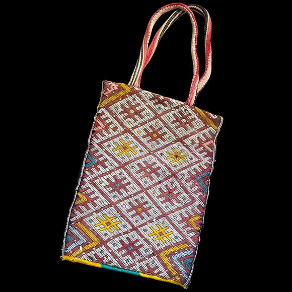 Vintage Woven Moroccan Kilim Rug Tote Bag Purse Wool Handmade Berber 18"x13" - Picture 1 of 10